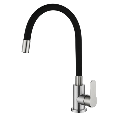 Смеситель для кухни OUTE T40193B-2 одноруч, с гибким изливом 28 см, гайка, черн, нерж [1/10]