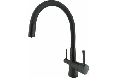 Смеситель для кухни OUTE T60003BH-2 одноруч, с высоким гибким изливом, выход фильтр, черный[1/5]