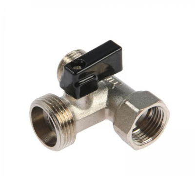 Кран трехходовой (стиральной машины) TIM DN-15 НхНхВ(MMF 1/2"x3/4"x1/2"), комп, руч, никель[25/100]