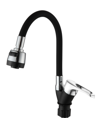 Смеситель для кухни AQUATTRO Q01-3151 одноруч, с гиб/изл 18см, гайка, б/под, чер мат [1/10]