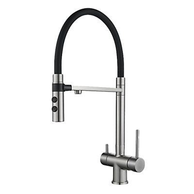 Смеситель для кухни OUTE T61403BL одноруч,с выс гиб изл,с магн фикс излива,выход фильтр,сатин[1/5]