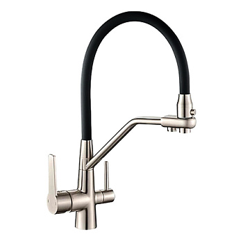 Смеситель для кухни OUTE T603BL-2 одноруч, с высоким гибким изливом, выход фильтра,гайка,черн[1/10]