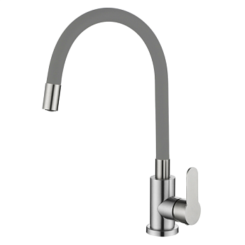 Смеситель для кухни OUTE T40193B-5 одноруч, с высоким изливом 21 см, гайка, серый, нерж [1/10]