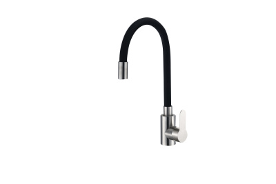 Смеситель для кухни OKATANA OK01-0021 одноруч, с гибким изливом 28 см, гайка, черн, нерж [1/10]