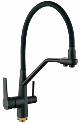 Смеситель для кухни ALOUTE A60613Н-2 одноруч,с гибк излив 21см,выход под фильтр,гайка,черн мат[1/5]