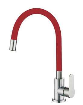 Смеситель для кухни OUTE T40193B-8 одноруч, с гибким изливом 28 см, гайка, красн, нерж [1/10]