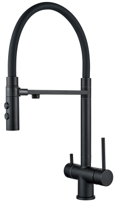 Смеситель для кухни ALOUTE A61213Н-2 одноруч,с гибк излив 19см,выход под фильтр,гайка,черн мат[1/5]