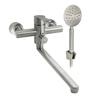 Смеситель для ванны OKATANA OK01-0010 одноруч, с плоским изливом 35 см, переключ, нерж [1/10]