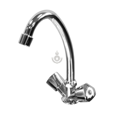 Смеситель для кухни AQUATTRO Q01-1550 двухвентильный излив 12 см, высокий, ручка пластиковая, гайка, без подводки хром [2/20]