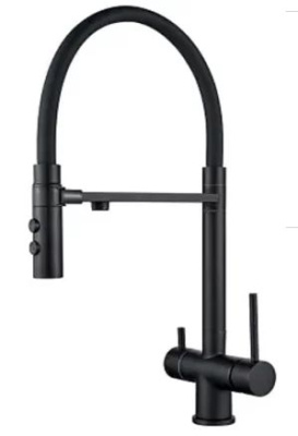 Смеситель для кухни ALOUTE A61213Н-2 одноруч,с гибк излив 19см,выход под фильтр,гайка,черн мат[1/5]