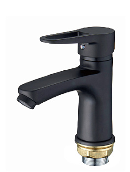 Смеситель для умывальника AQUATTRO Q01-3550 одноруч, изл 11см, гайка, чер мат, б/под [1/10]