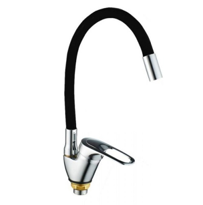 Смеситель для кухни RAINSBERG R3193F-2 одноруч, с гибким силикон изливом 47см, гайка, черный [1/10]