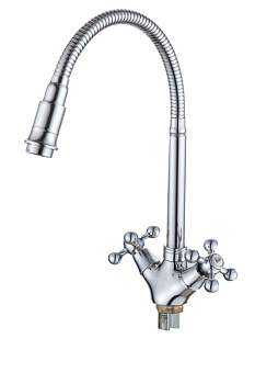 Смеситель для кухни AQUATTRO Q01-1950 двуруч, с гибк изливом 25 см, гайка, без подводки [1/10]