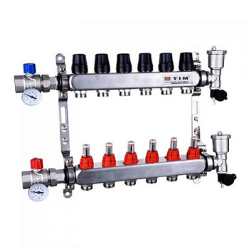 Коллекторная группа 1" квадрат, с расходомерами, c кранами, нерж