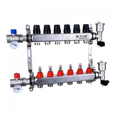 Коллекторная группа 1", с расходомерами, c кранами, латун