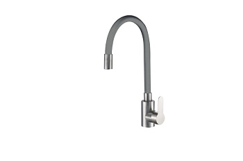 Смеситель для кухни OKATANA OK01-0022 одноруч, с гибким изливом 28 см, гайка, сер, нерж [1/10]