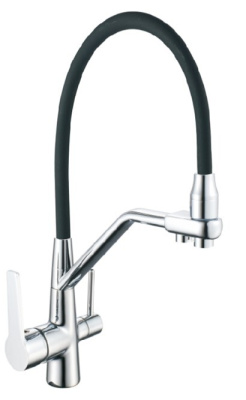 Смеситель для кухни ALOUTE A60613-2 одноруч,с гибк излив21см,вых под фильтр,гайка,эко-алюм,хром[1/5]