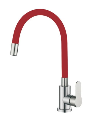 Смеситель для кухни OUTE T40193B-8 одноруч, с гибким изливом 28 см, гайка, красн, нерж [1/10]