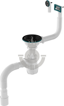 Сифон для кухни AQUATTRO 3 1/2"х40 с прямоуг/кругл переливами, чёрная мет.решетка, с т/г 40х40/50 [1/20]