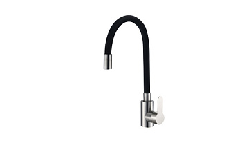 Смеситель для кухни OKATANA OK01-0021 одноруч, с гибким изливом 28 см, гайка, черн, нерж [1/10]