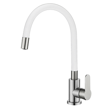 Смеситель для кухни OUTE T40193B одноруч, с гибким изливом 28 см, гайка, бел, нерж [1/10]