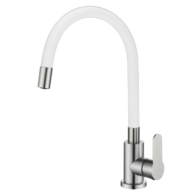 Смеситель для кухни OUTE T40193B одноруч, с гибким изливом 28 см, гайка, бел, нерж [1/10]