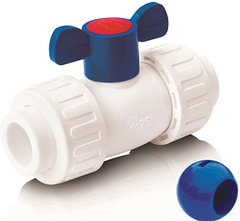 Кран шаровой разъемный AQUATTRO PPR шар пластик, бабочка, для холодной воды