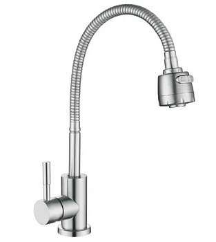 Смеситель для кухни OKATANA OK01-0020 одноруч, с гибким изливом 45см, гайка, нерж [1/10]