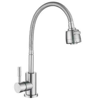 Смеситель для кухни OKATANA OK01-0020 одноруч, с гибким изливом 45см, гайка, нерж [1/10]