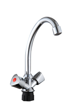 Смеситель для кухни AQUATTRO Q01-1550 двуруч,выс изл12 см,гайк,руч пласт,б/подвод [2/20]