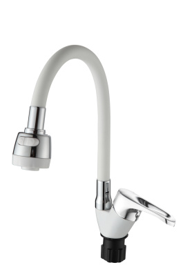 Смеситель для кухни AQUATTRO Q01-3150 одноруч, с гиб/изл 18 см, гайка, б/под, бел мат [1/10]